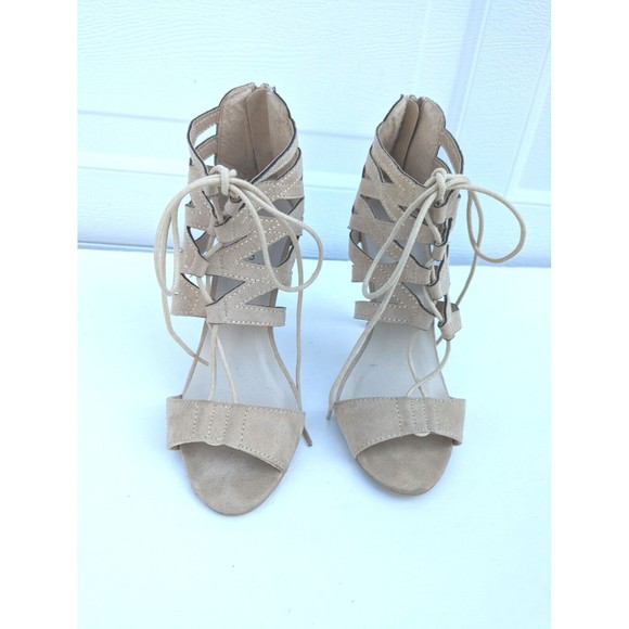 Steve Madden Girl Womens Strap Sandalia Open Toe Stiletto Dress Tan Nubuck Size7 - Picture 5 of 8